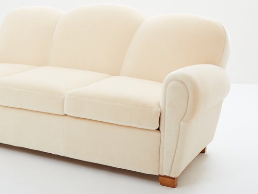 Three Seater Sofa in Mohair & Velvet by Jules Leleu, 1940s-YJA-1794897