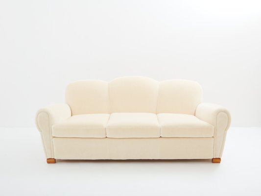 Three Seater Sofa in Mohair & Velvet by Jules Leleu, 1940s-YJA-1794897