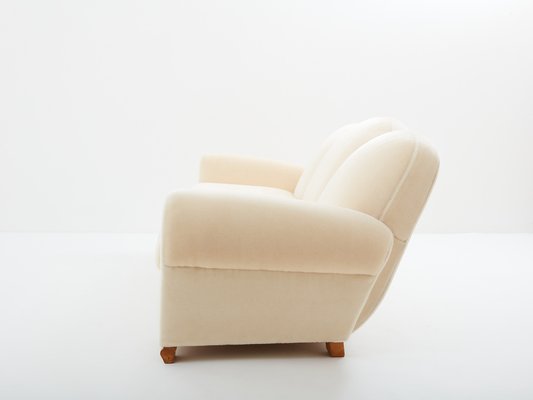 Three Seater Sofa in Mohair & Velvet by Jules Leleu, 1940s-YJA-1794897