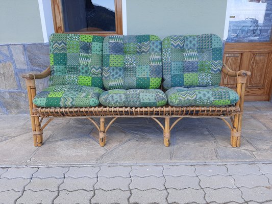 Three-Seater Sofa in Rattan with Original Cushions, 1950s-OHK-990461