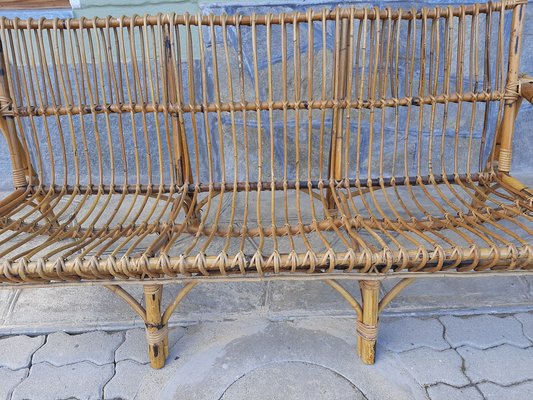 Three-Seater Sofa in Rattan with Original Cushions, 1950s-OHK-990461