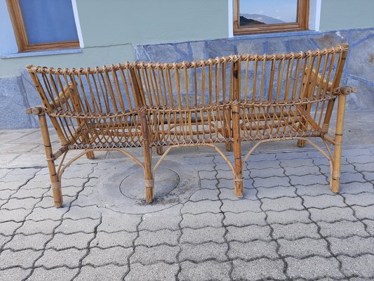 Three-Seater Sofa in Rattan with Original Cushions, 1950s-OHK-990461