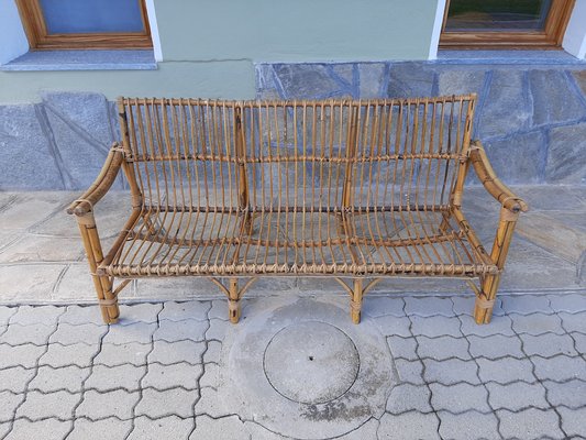 Three-Seater Sofa in Rattan with Original Cushions, 1950s-OHK-990461