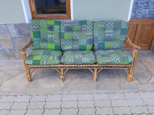 Three-Seater Sofa in Rattan with Original Cushions, 1950s-OHK-990461