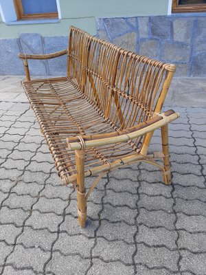 Three-Seater Sofa in Rattan with Original Cushions, 1950s-OHK-990461