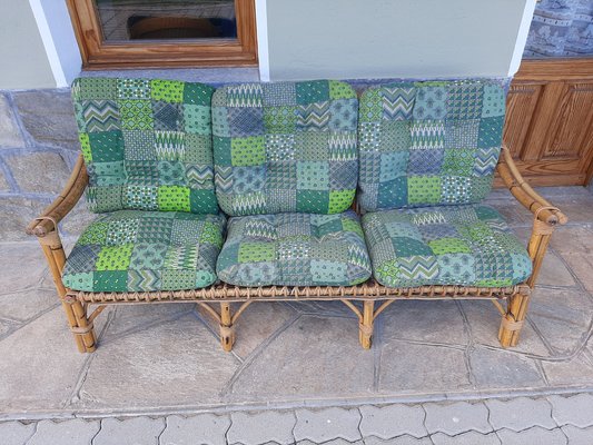 Three-Seater Sofa in Rattan with Original Cushions, 1950s-OHK-990461