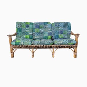 Three-Seater Sofa in Rattan with Original Cushions, 1950s-OHK-990461