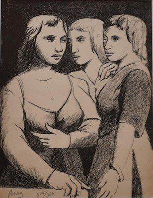 Three Twins - Original Lithograph by P. Borra - 1950s 1950s-ZCI-755877