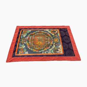 Tibetan Thangkas in Painted Fabric Framed in Silk and Velvet, 1950s, Set of 2-UJE-665879