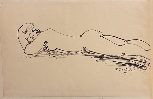 Tibor Gertler, Nude Lying Down, Ink Drawing, 1951-ZCI-852355