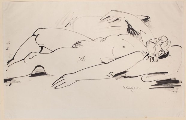 Tibor Gertler, Nude, Original China Ink Drawing, 1948-ZCI-898557