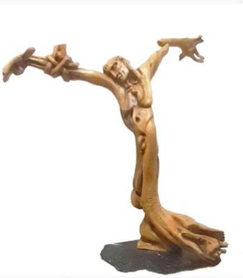 Tiburzi, Large Christ Sculpture, Olive Wood, 1920s-RKF-1765235