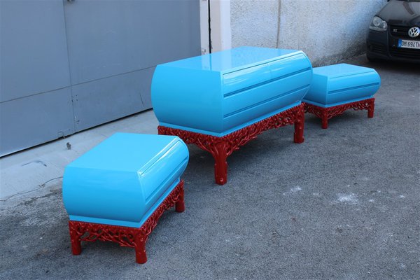 Tide Blue and Coral Red Bedroom Drawer Triptych from Arpex International, 1970s, Set of 3-EH-1394934