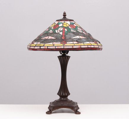 Tiffany Style Stained Glass Dragonfly Table Lamp, 1980s-GCG-1819845