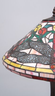 Tiffany Style Stained Glass Dragonfly Table Lamp, 1980s-GCG-1819845