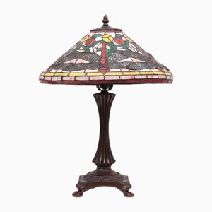 Tiffany Style Stained Glass Dragonfly Table Lamp, 1980s-GCG-1819845