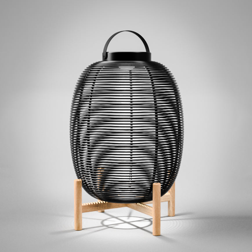 Solar Powered Wicker Lantern with Teak Base Tika by Vincent Sheppard #Ø47 x H69