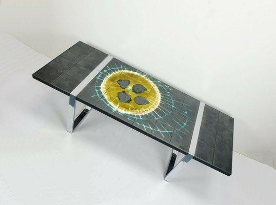 Tile Abstract Decor & Chrome Frame Coffee Table by Juliette Belarti for Belarti, 1960s-FH-753271