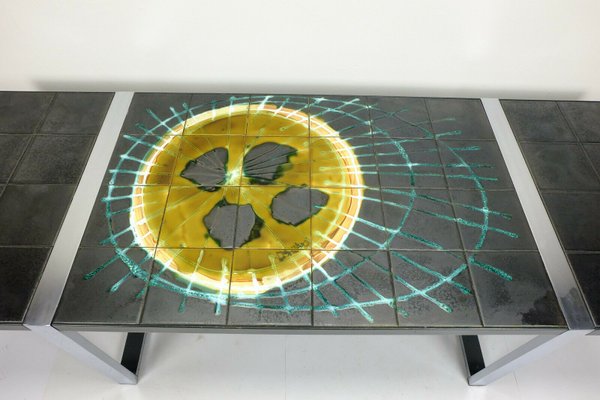 Tile Abstract Decor & Chrome Frame Coffee Table by Juliette Belarti for Belarti, 1960s-FH-753271