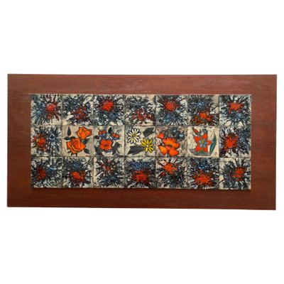 Tile Wall Hanging Tableau with Flowers from Vallauris, France, 1960s-KL-1436935