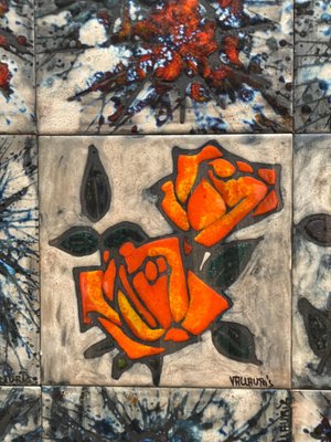 Tile Wall Hanging Tableau with Flowers from Vallauris, France, 1960s-KL-1436935