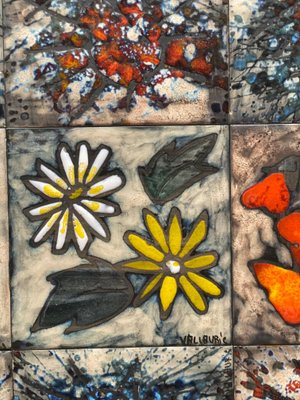 Tile Wall Hanging Tableau with Flowers from Vallauris, France, 1960s-KL-1436935