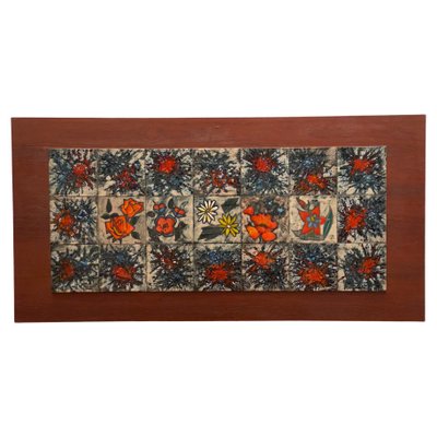 Tile Wall Hanging Tableau with Flowers from Vallauris, France, 1960s-KL-1436935