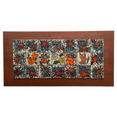 Tile Wall Hanging Tableau with Flowers from Vallauris, France, 1960s-KL-1436935