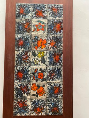 Tile Wall Hanging Tableau with Flowers from Vallauris, France, 1960s-KL-1436935