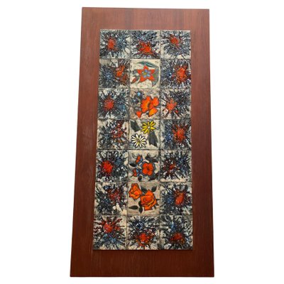 Tile Wall Hanging Tableau with Flowers from Vallauris, France, 1960s-KL-1436935