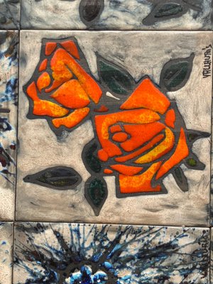 Tile Wall Hanging Tableau with Flowers from Vallauris, France, 1960s-KL-1436935