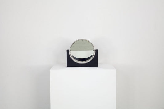 Tiltable Table Mirror with Black Marble Base and Brushed Chrome Border, Italy, 1960s