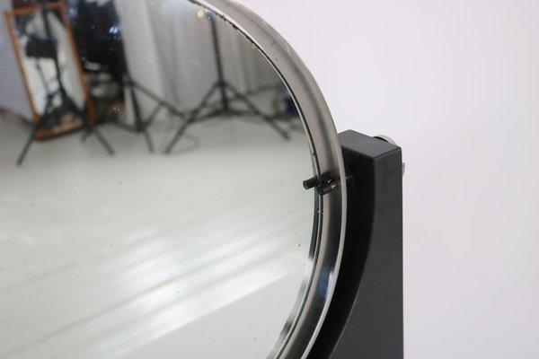 Tiltable Table Mirror with Black Marble Base and Brushed Chrome Border, Italy, 1960s-AA-1771750