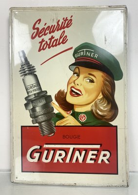 Tin Advertising Pin-Up Gurtner Bougies Sign, France, 1950s-WZZ-964426