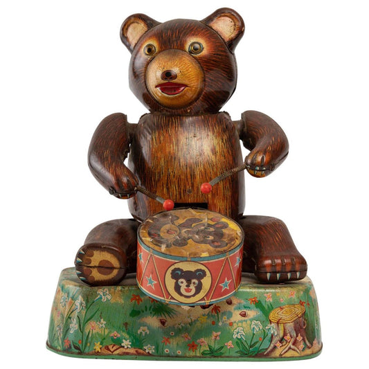 Tin Toy Bear with Tambourine