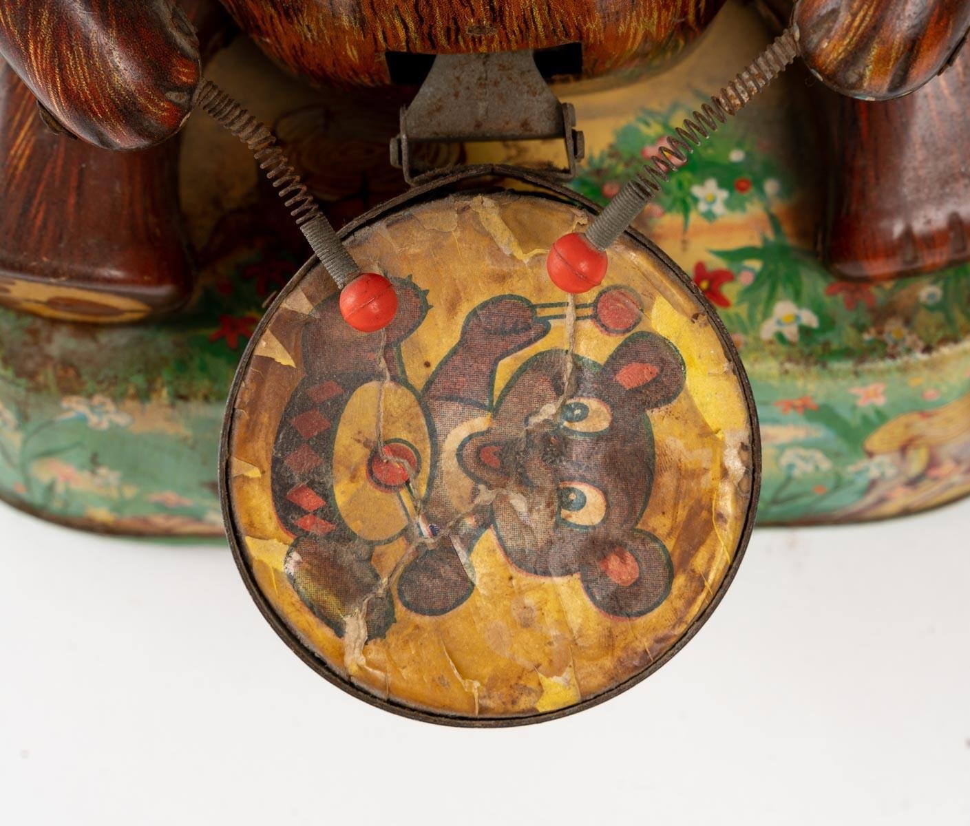 Tin Toy Bear with Tambourine