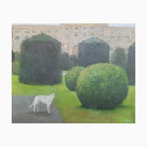 Tinatin Chkhikvishvili, White Dog in Dem Platz, 2023, Oil on Canvas-CHG-2037526