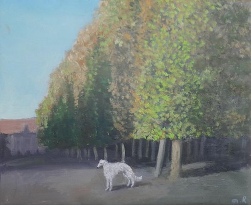 Tinatin Chkhikvishvili, White Dog in Schönbrunn, 2023, Oil on Canvas-CHG-2037525