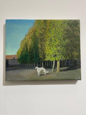 Tinatin Chkhikvishvili, White Dog in Schönbrunn, 2023, Oil on Canvas-CHG-2037525