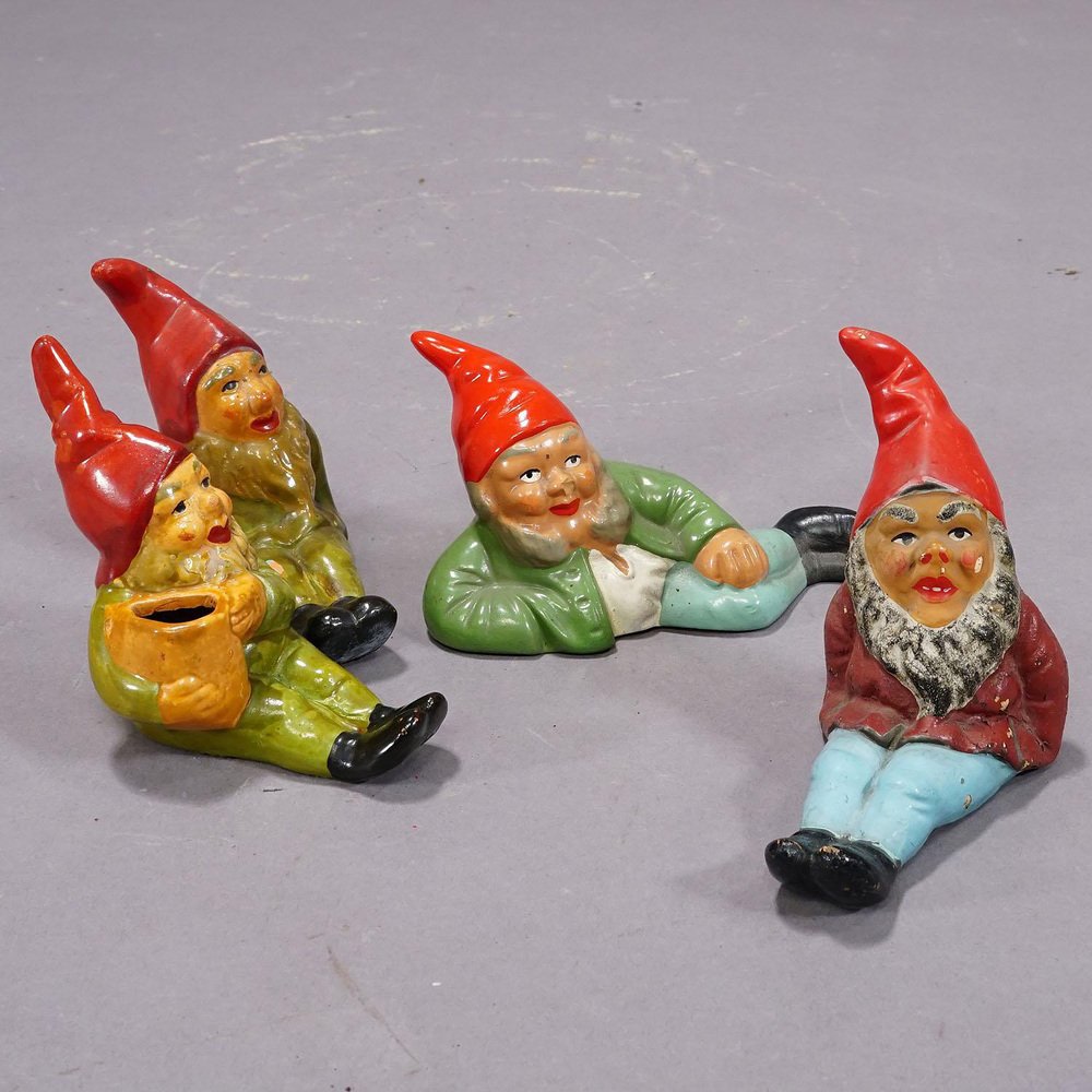 Tiny Terracotta Garden Gnomes, Germany, 1950s, Set of 4