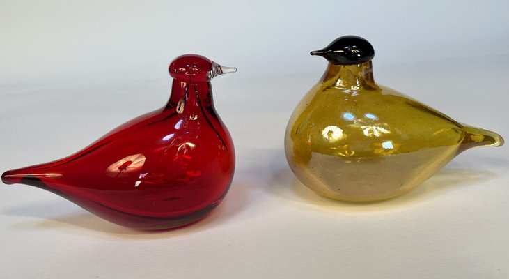 Tirri Mouth-Blown Glass Art Birds by Oiva Toikka for Iittala, Finland 1980s, Set of 2-JP-1702588