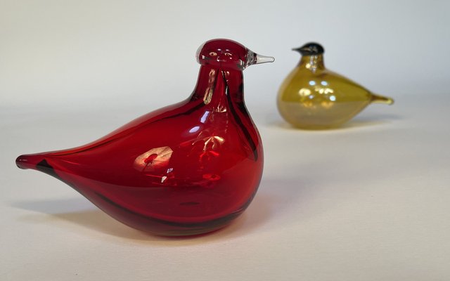 Tirri Mouth-Blown Glass Art Birds by Oiva Toikka for Iittala, Finland 1980s, Set of 2-JP-1702588