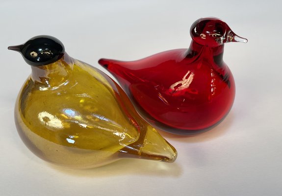 Tirri Mouth-Blown Glass Art Birds by Oiva Toikka for Iittala, Finland 1980s, Set of 2-JP-1702588