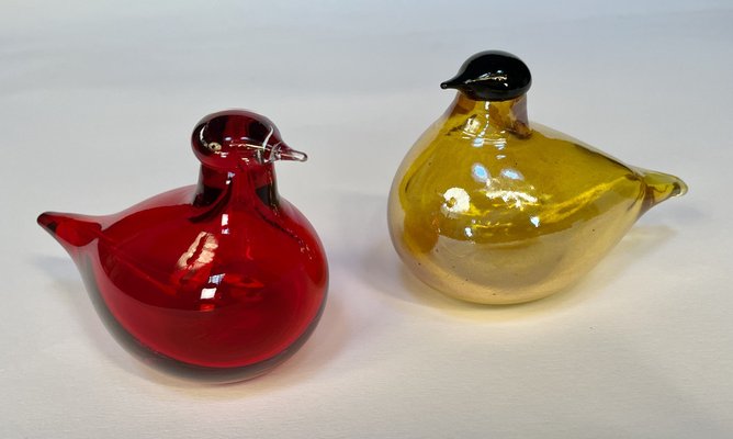 Tirri Mouth-Blown Glass Art Birds by Oiva Toikka for Iittala, Finland 1980s, Set of 2-JP-1702588