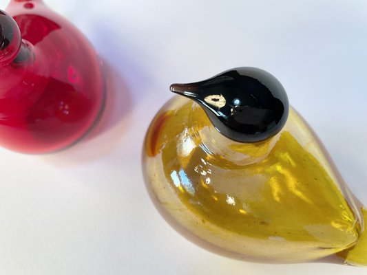 Tirri Mouth-Blown Glass Art Birds by Oiva Toikka for Iittala, Finland 1980s, Set of 2-JP-1702588