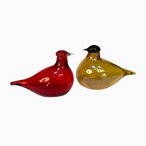 Tirri Mouth-Blown Glass Art Birds by Oiva Toikka for Iittala, Finland 1980s, Set of 2-JP-1702588