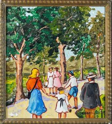 Tivadar Holba, Summer Afternoon in the Park, 1970s, Oil on Paper-QOR-2026934