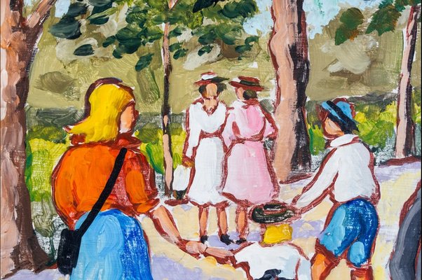 Tivadar Holba, Summer Afternoon in the Park, 1970s, Oil on Paper-QOR-2026934