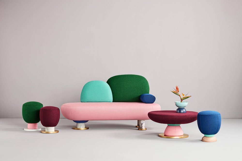 Toadstool Collection Ensemble Sofa with Table and Puffs by Pepe Albargues, Set of 5