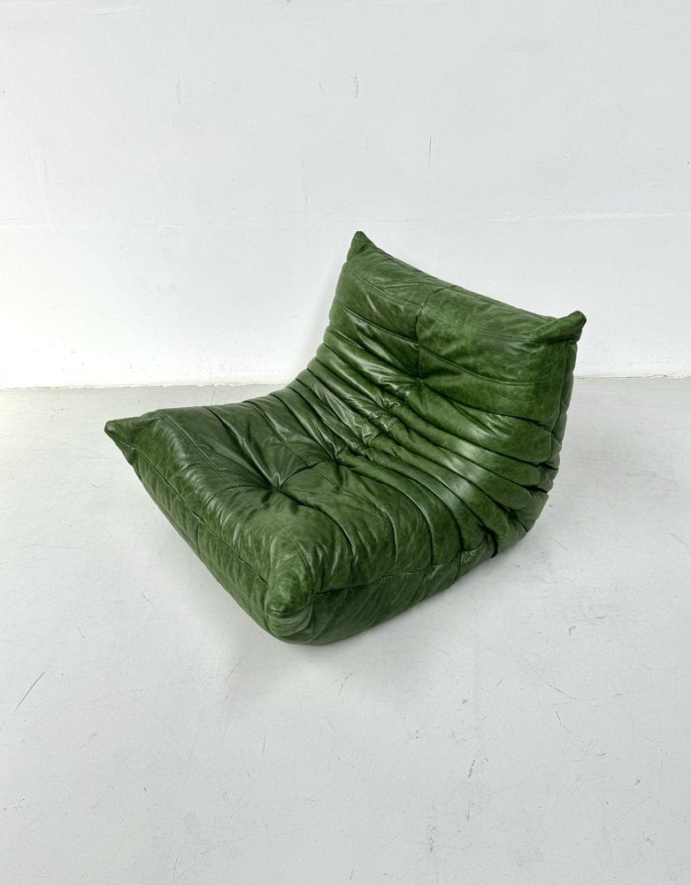 Togo Lounge Chair in Forest Green Leather by Michel Ducaroy for Ligne Roset